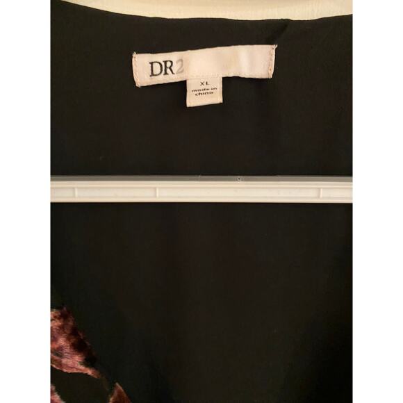 Dressbarn XL Burgundy Velvet Floral Blouse 3/4 Ruffle Sleeve V-Neck Top - Picture 6 of 6